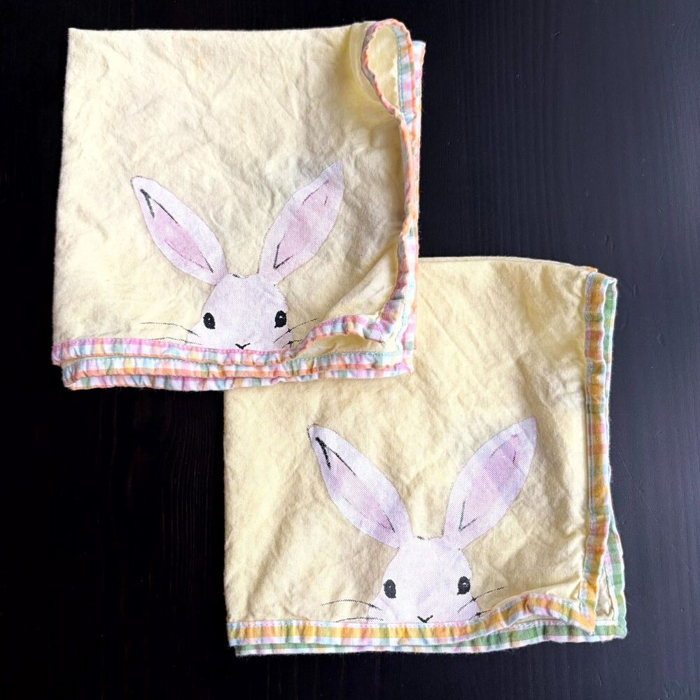 Pottery Barn Kids Napkins Set of 2 Yellow Easter Bunnies Rare Find Good Cond.